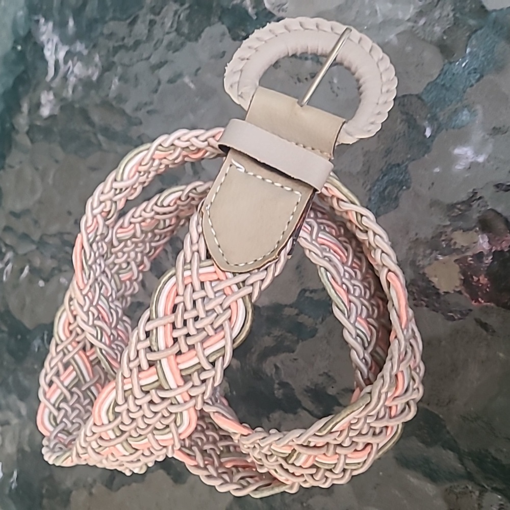 Beautiful braided belt made in India size 9 NEUTRAL‎ TAN WHITE PINK